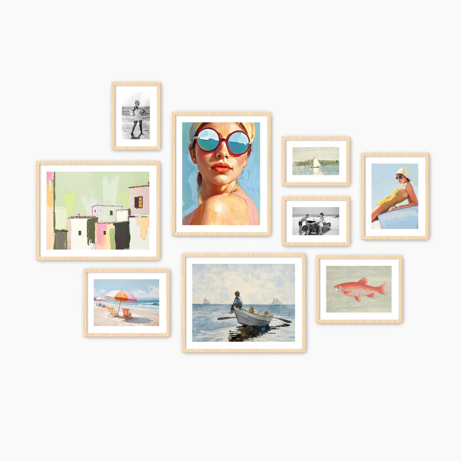 Eclectic Bright Beach 9-Piece Gallery - Sage and Rose Prints