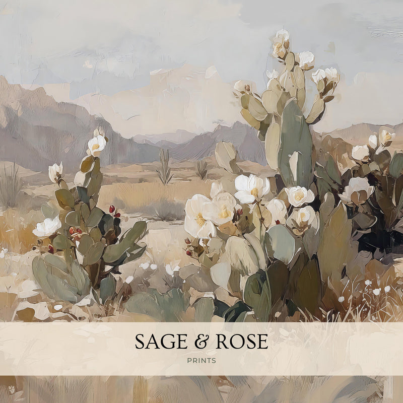 Desert Landscape with Flowering Cactus - Sage and Rose Prints