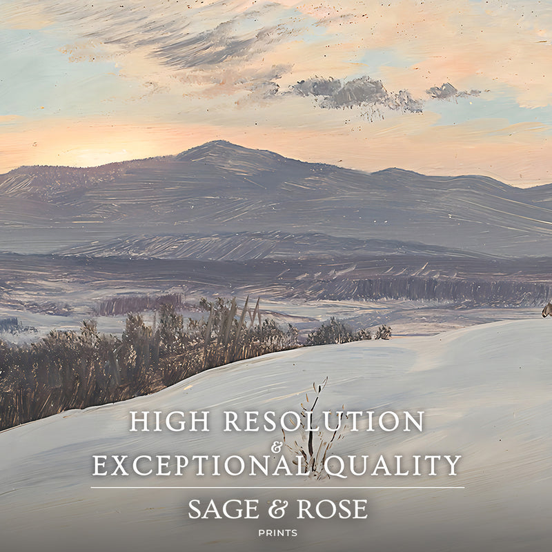 Winter Mountains In Pastel Purples - Sage and Rose Prints