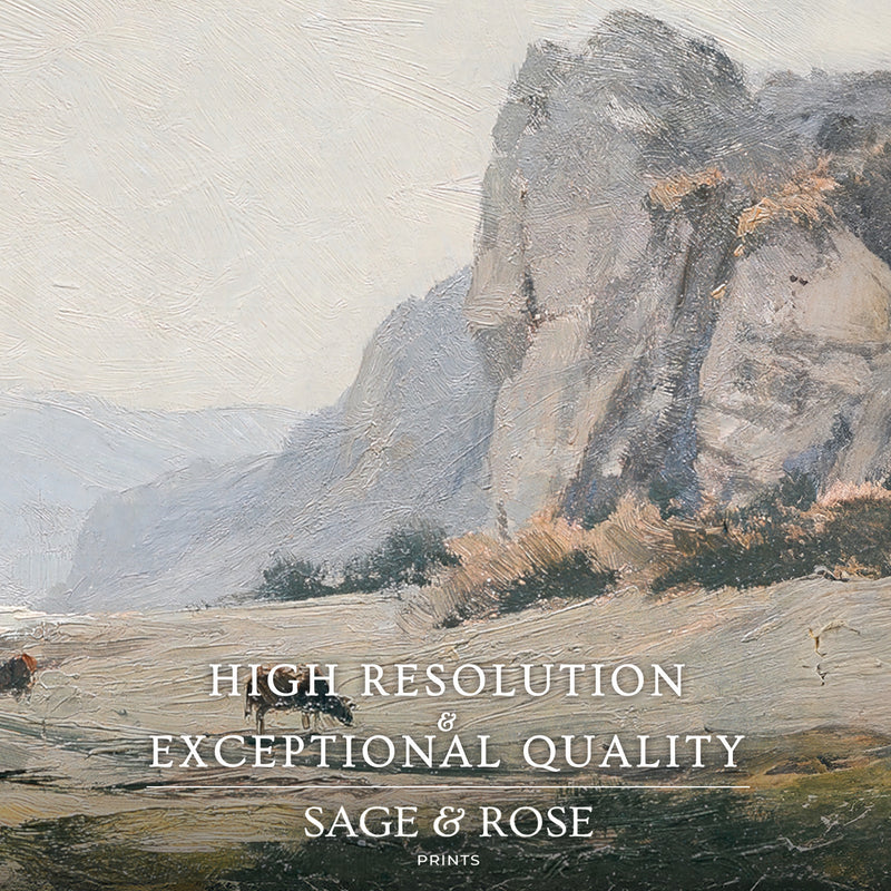 Neutral Mountain Pasture Painting - Sage and Rose Prints