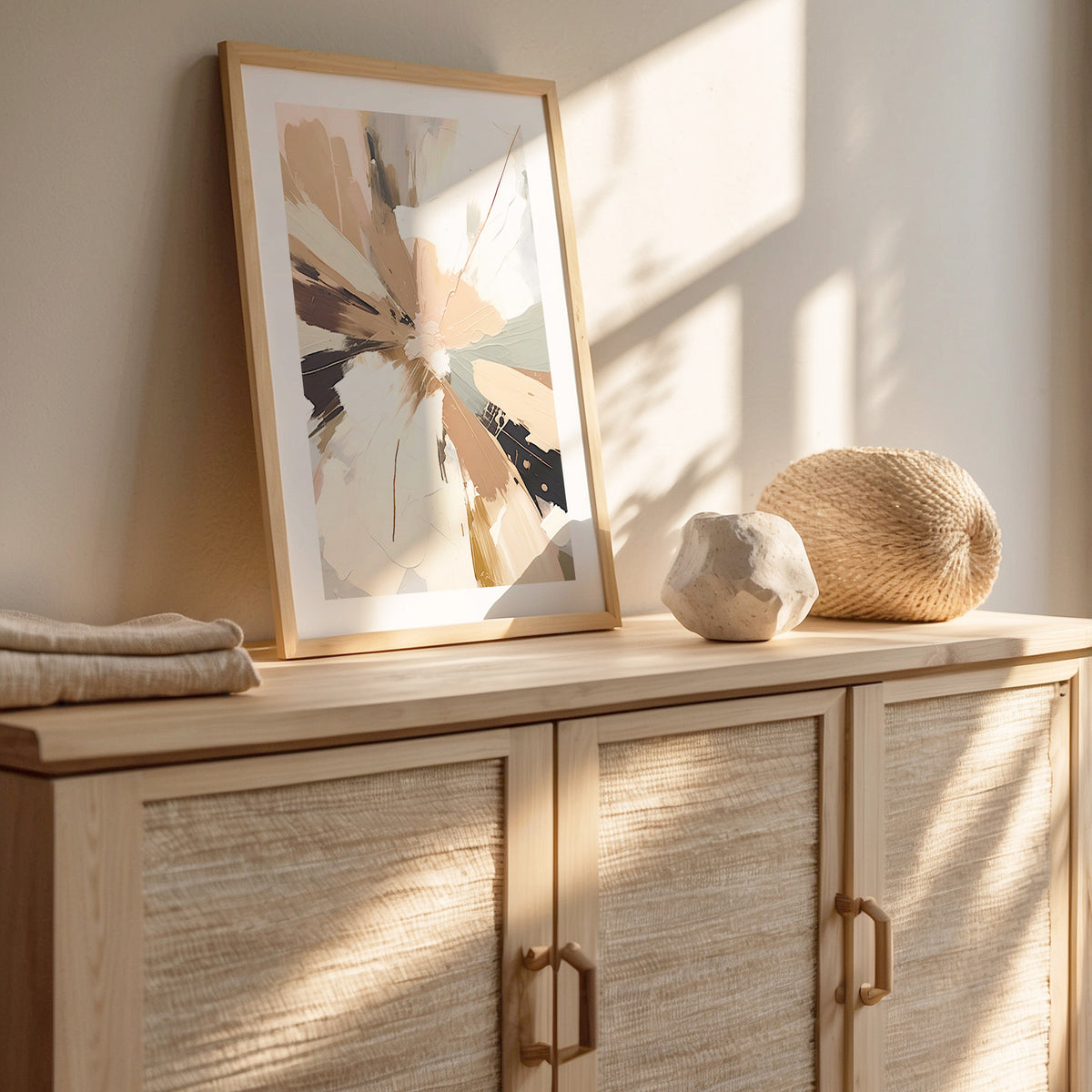 Abstract Rays of Gray and Beige - Sage and Rose Prints