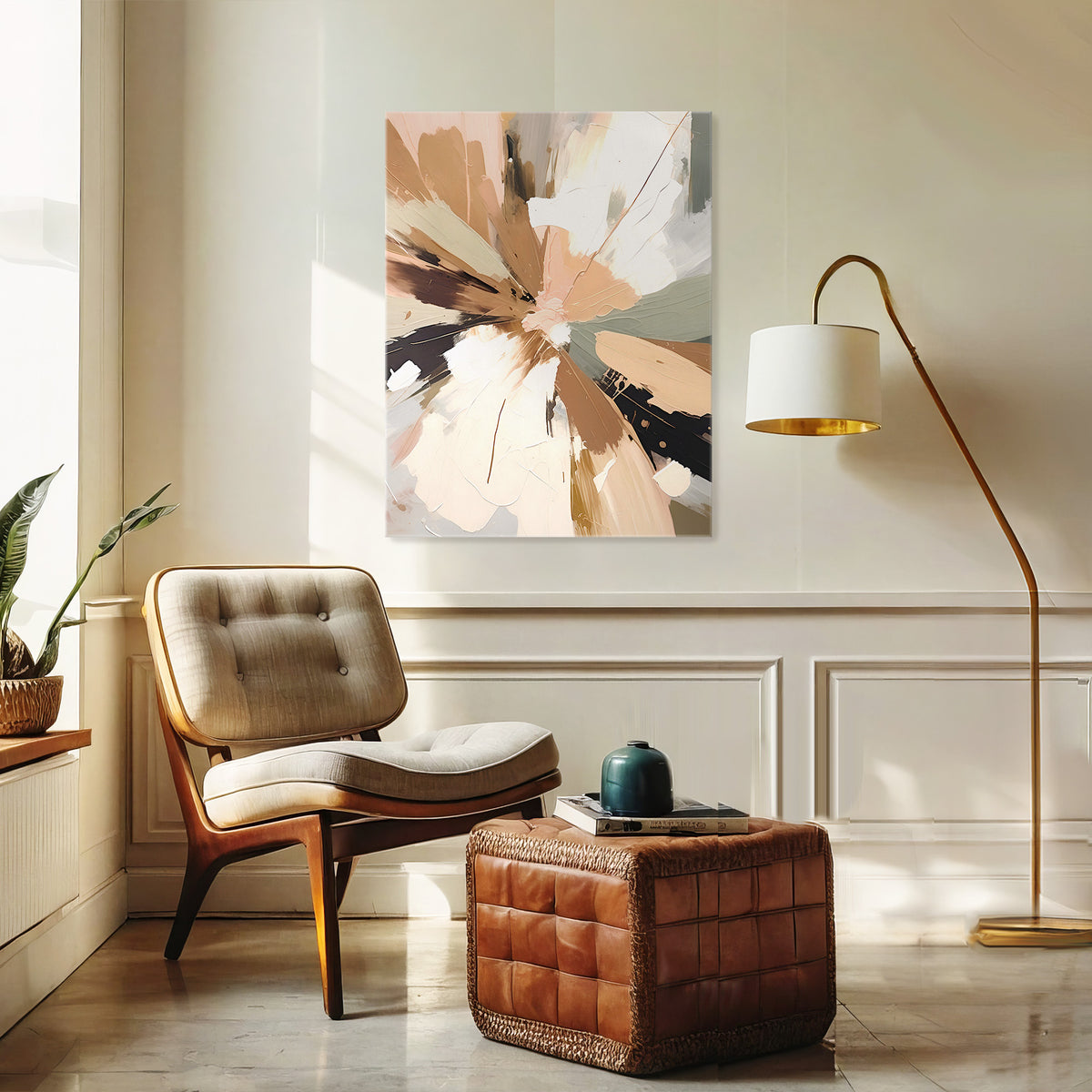 Abstract Rays of Gray and Beige - Sage and Rose Prints