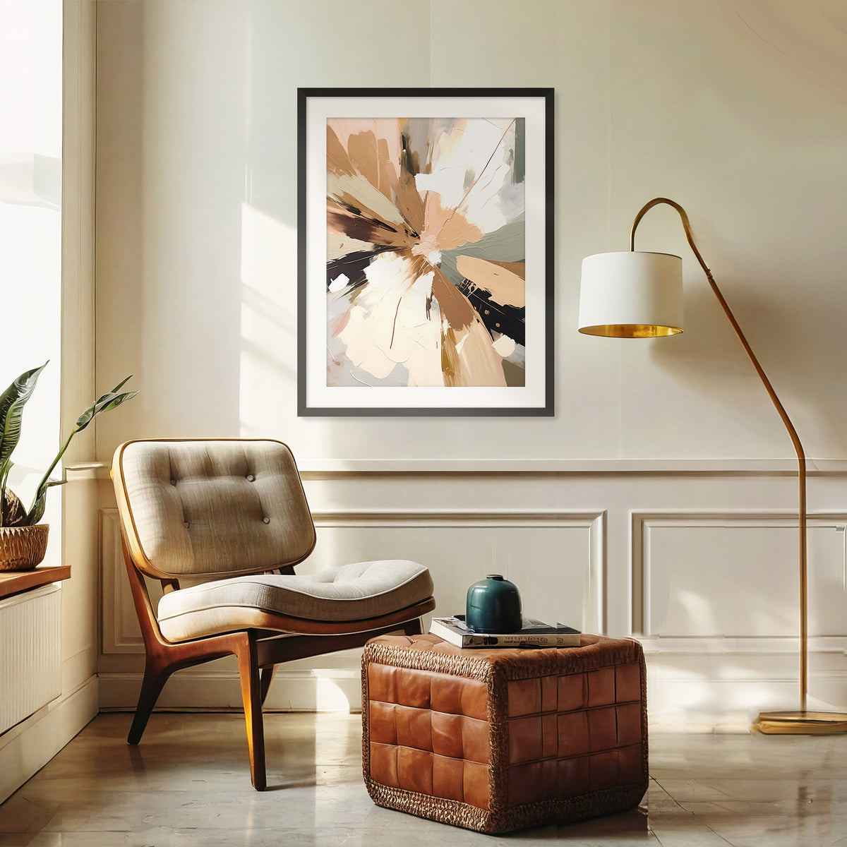 Abstract Rays of Gray and Beige - Sage and Rose Prints