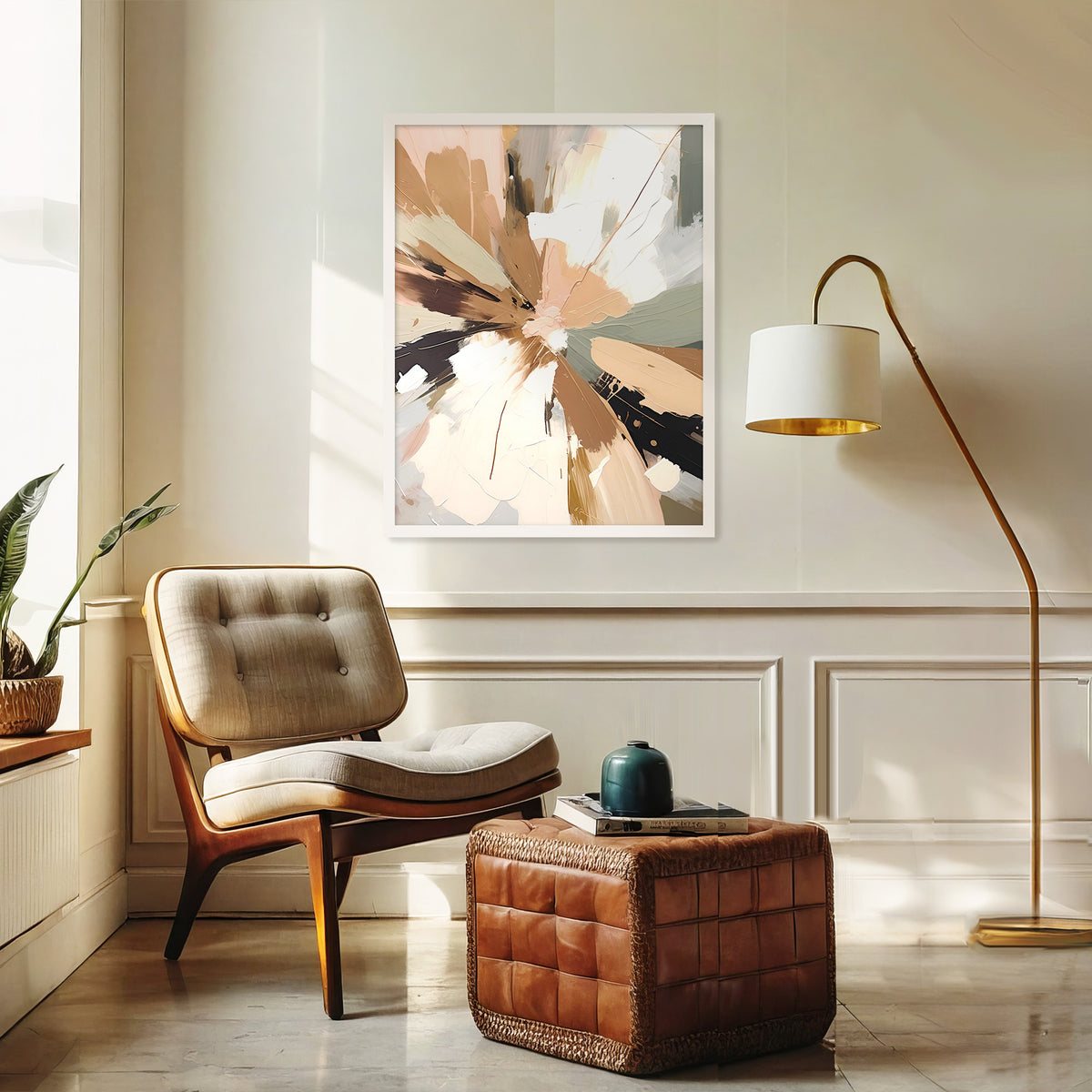 Abstract Rays of Gray and Beige - Sage and Rose Prints