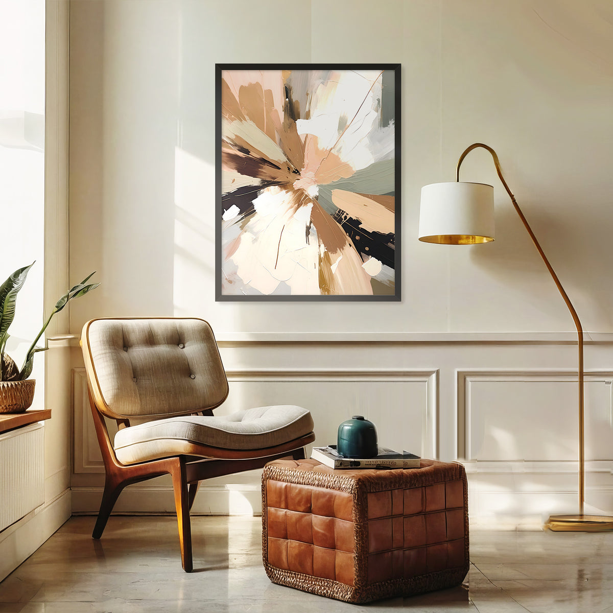 Abstract Rays of Gray and Beige - Sage and Rose Prints