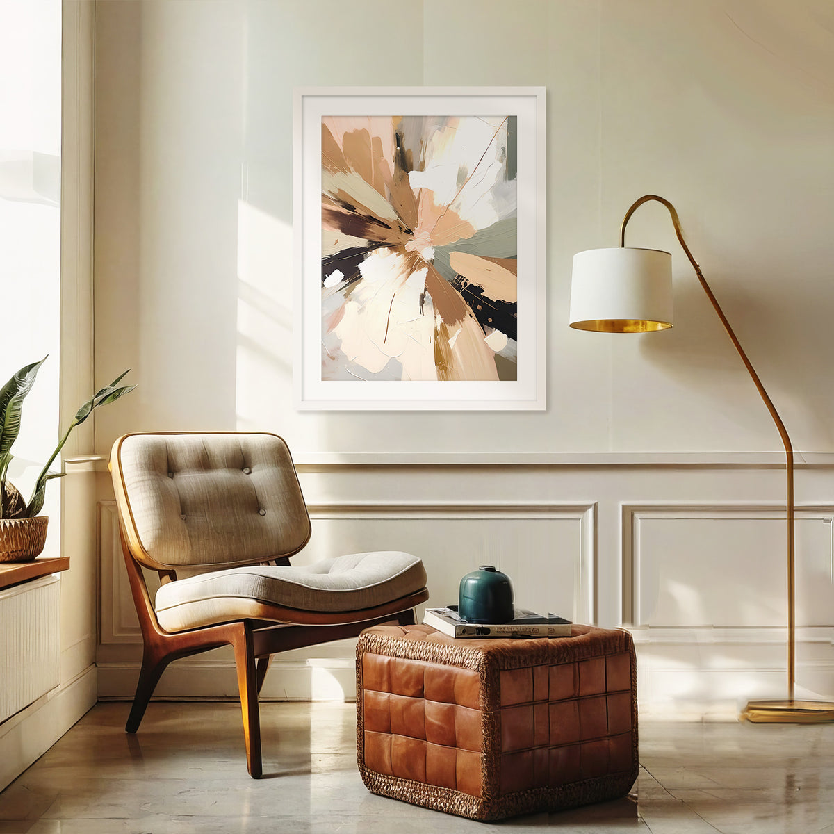 Abstract Rays of Gray and Beige - Sage and Rose Prints