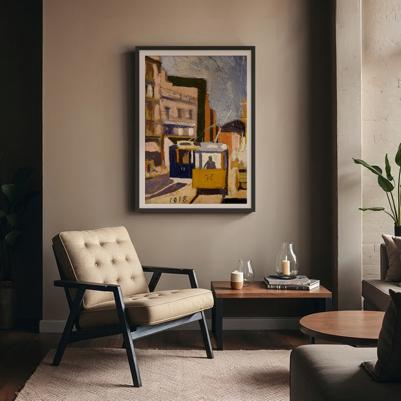 Yellow and Blue Cubist Cityscape No2 - Sage and Rose Prints