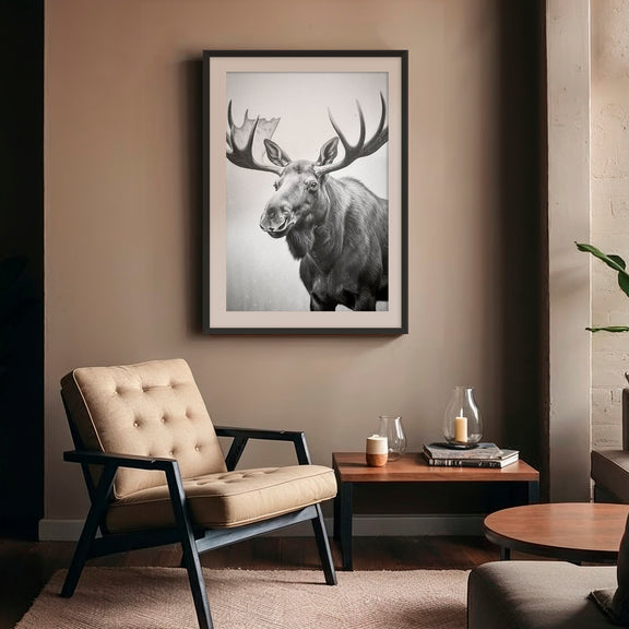 Black and White Moose Photograph - Sage and Rose Prints