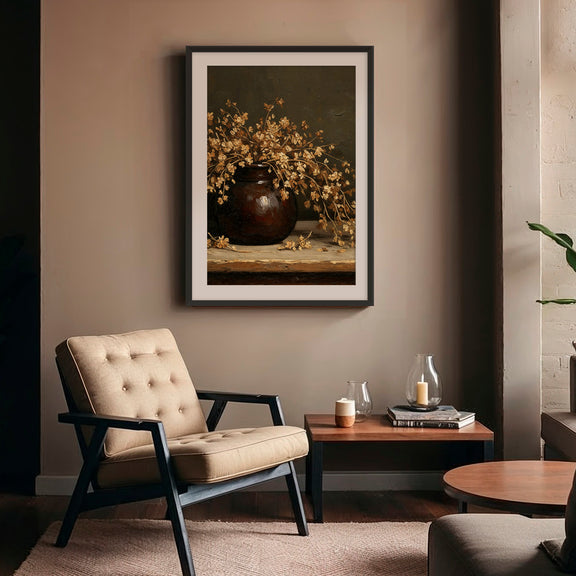 Vintage Still Life with Dried Grass Bouquet - Sage and Rose Prints