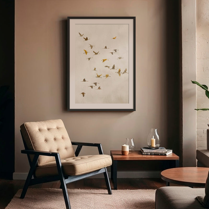 Flock of Birds Tan Japandi Watercolor - Sage and Rose Prints