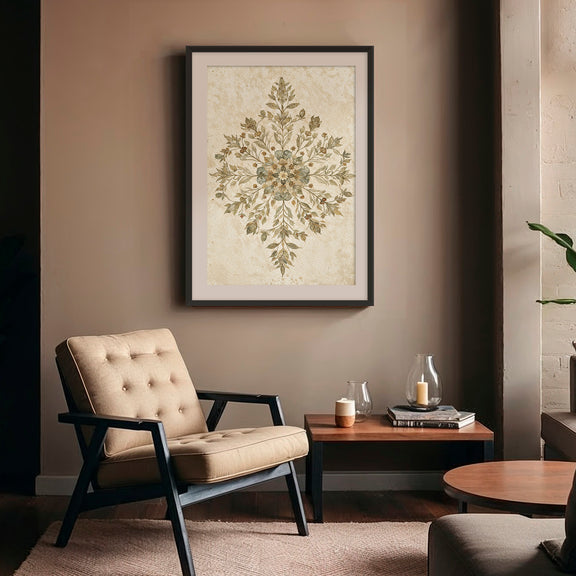 Geometric Flower Motif Watercolor - Sage and Rose Prints