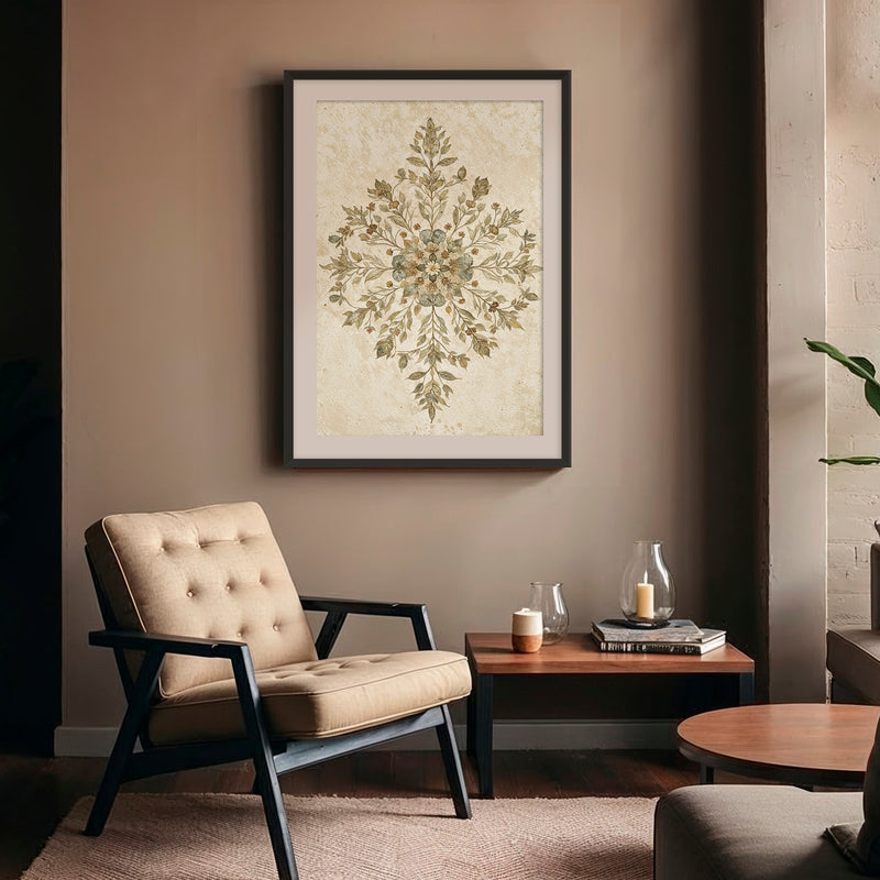 Geometric Flower Motif Watercolor - Sage and Rose Prints