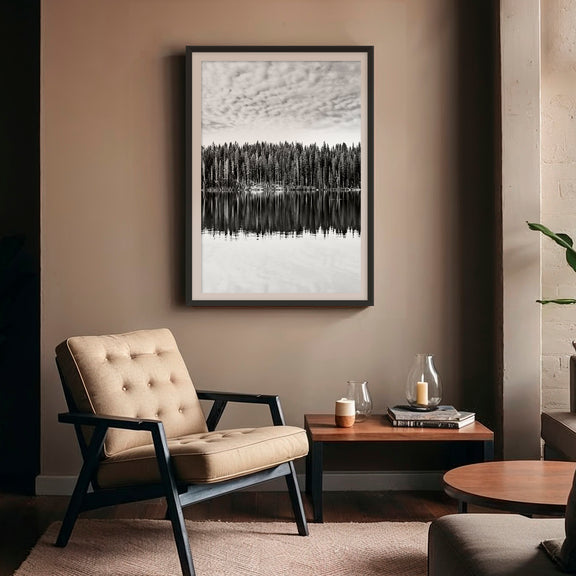 Black and White Reflections on Lake Photography - Sage and Rose Prints
