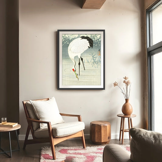 Wabi Sabi Crane in Shade of Green - Sage and Rose Prints