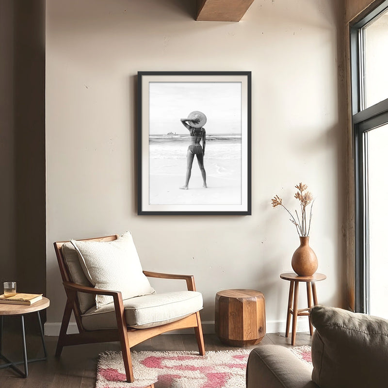 Woman On the Beach Retro Photo No1 - Sage and Rose Prints