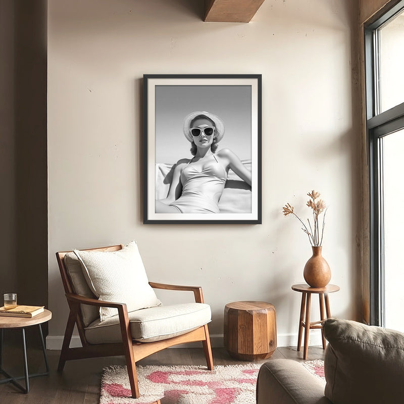 Black and White Beach Babe Photo No1 - Sage and Rose Prints