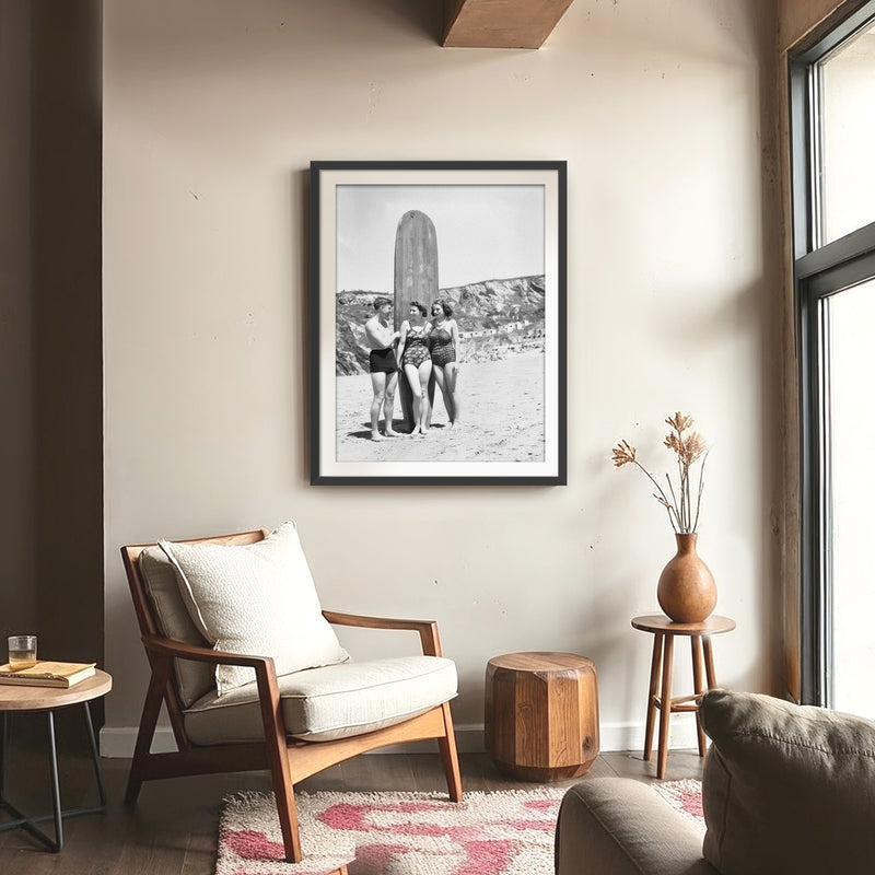 Surfboard on the Beach Old Photo - Sage and Rose Prints