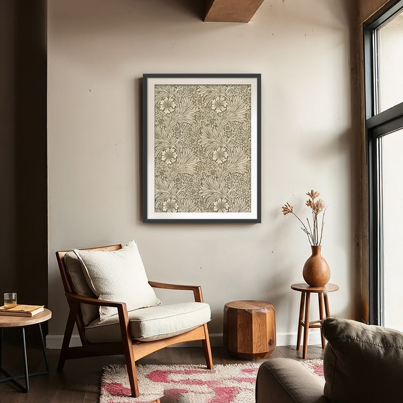 Whimsical Olive and Beige Pattern Wall Art - Sage and Rose Prints