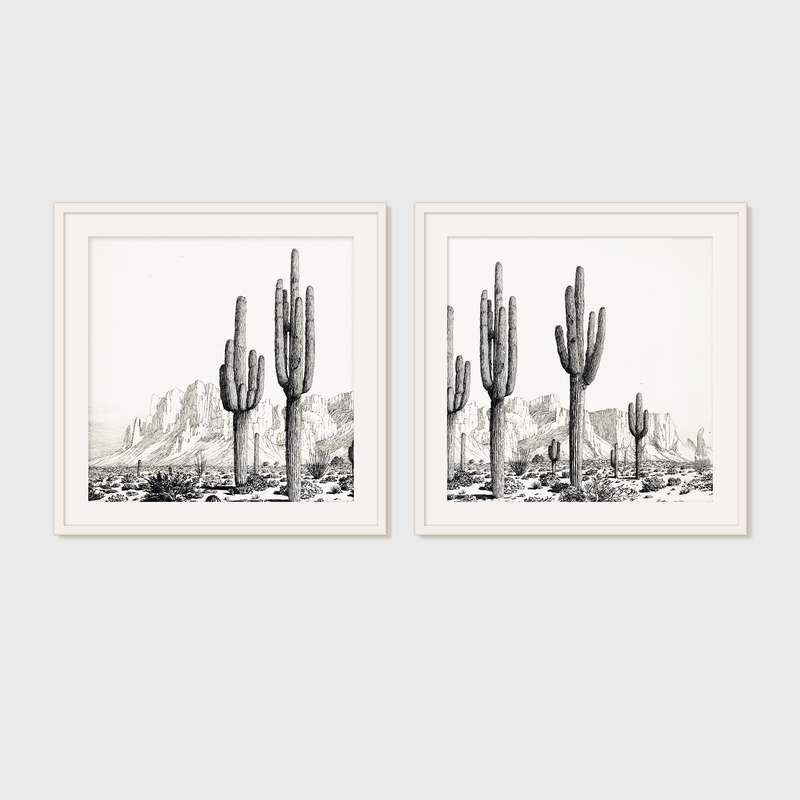Black and White Cactus Wall Art 2-Panel Set - Sage and Rose Prints