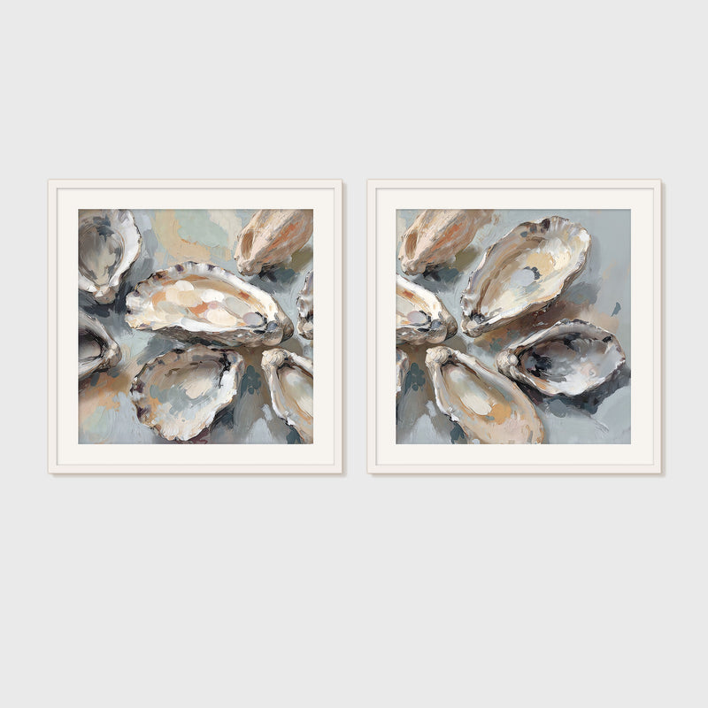 Oyster Shells Paintings 2-Panel Art Set - Sage and Rose Prints