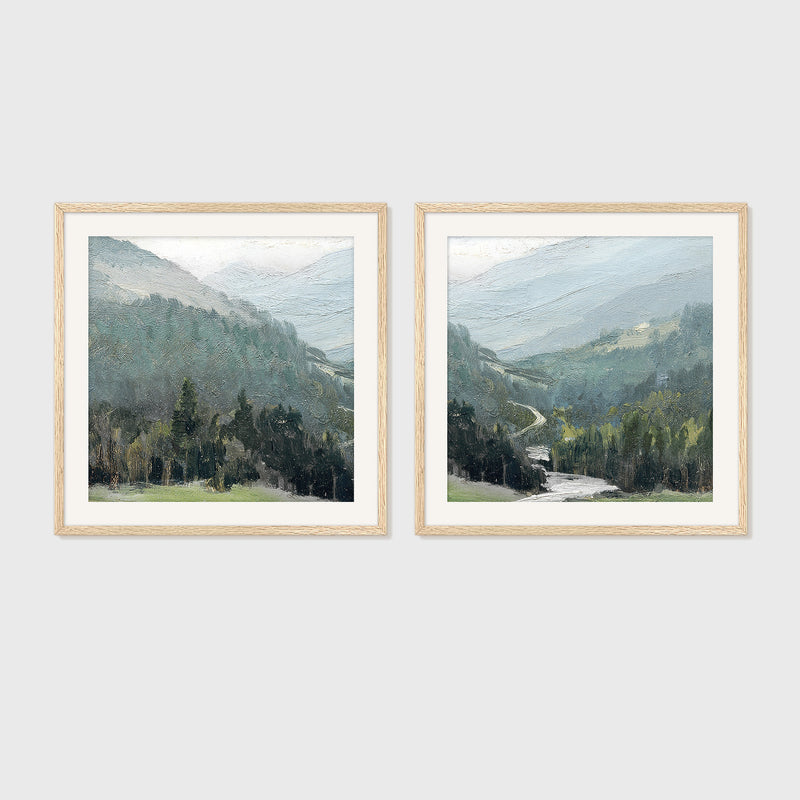 Rocky Mountain Oil Paintings 2 Panel Art Set - Sage and Rose Prints