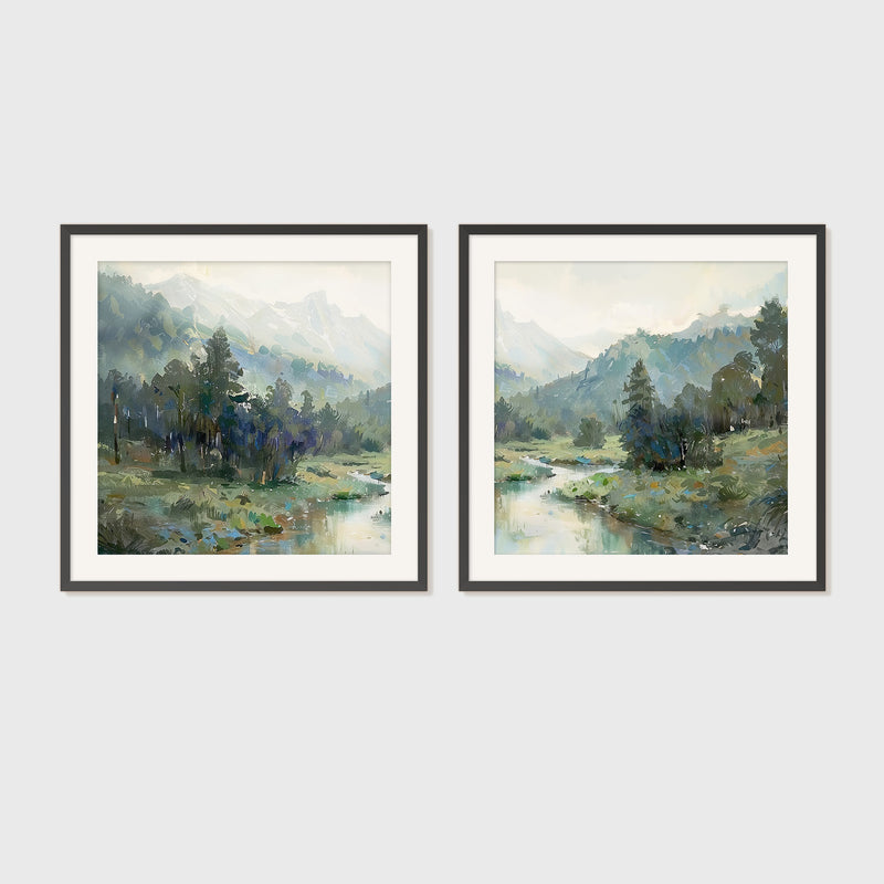 Rocky Mountain River Valley 2 Panel Set - Sage and Rose Prints