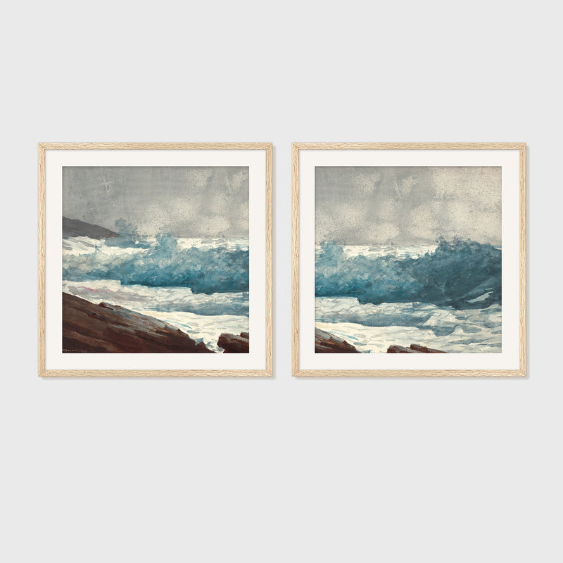Ocean Watercolor in Teal 2-Panel Set - Sage and Rose Prints