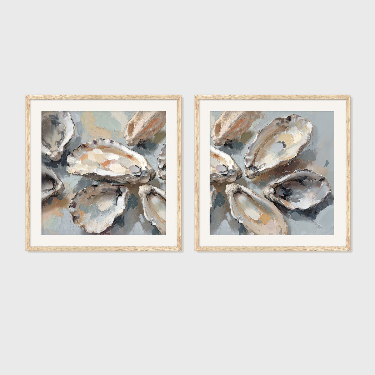 Oyster Shells Paintings 2-Panel Art Set - Sage and Rose Prints