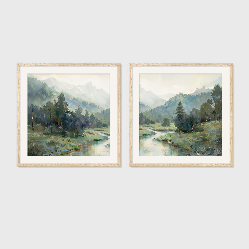Rocky Mountain River Valley 2 Panel Set - Sage and Rose Prints