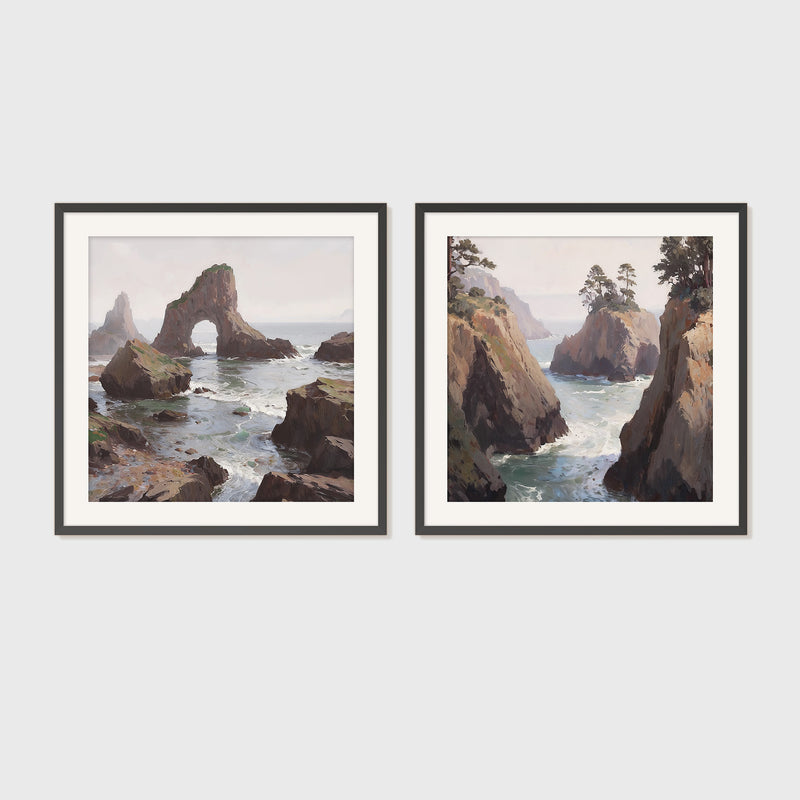 Coastal Rock Arches 2 Panel Art Set - Sage and Rose Prints