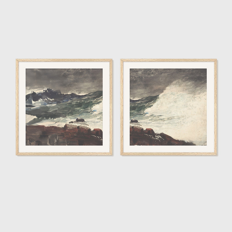 Moody Ocean in Pewter Shades 2-Panel Set - Sage and Rose Prints