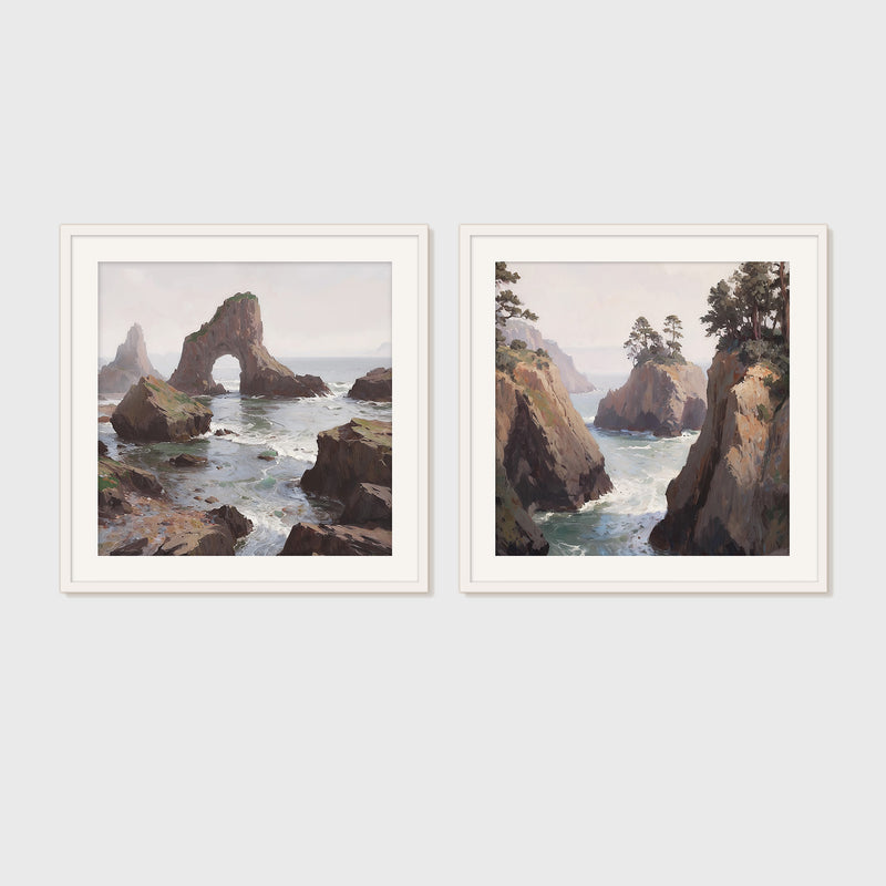 Coastal Rock Arches 2 Panel Art Set - Sage and Rose Prints