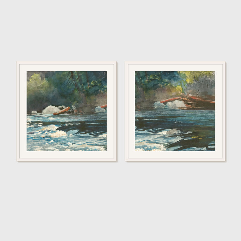 River Painting in Green Shades 2-Panel Set - Sage and Rose Prints