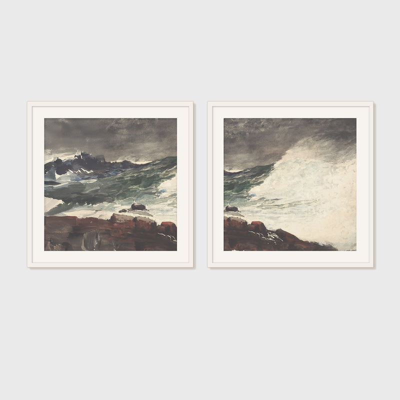Moody Ocean in Pewter Shades 2-Panel Set - Sage and Rose Prints