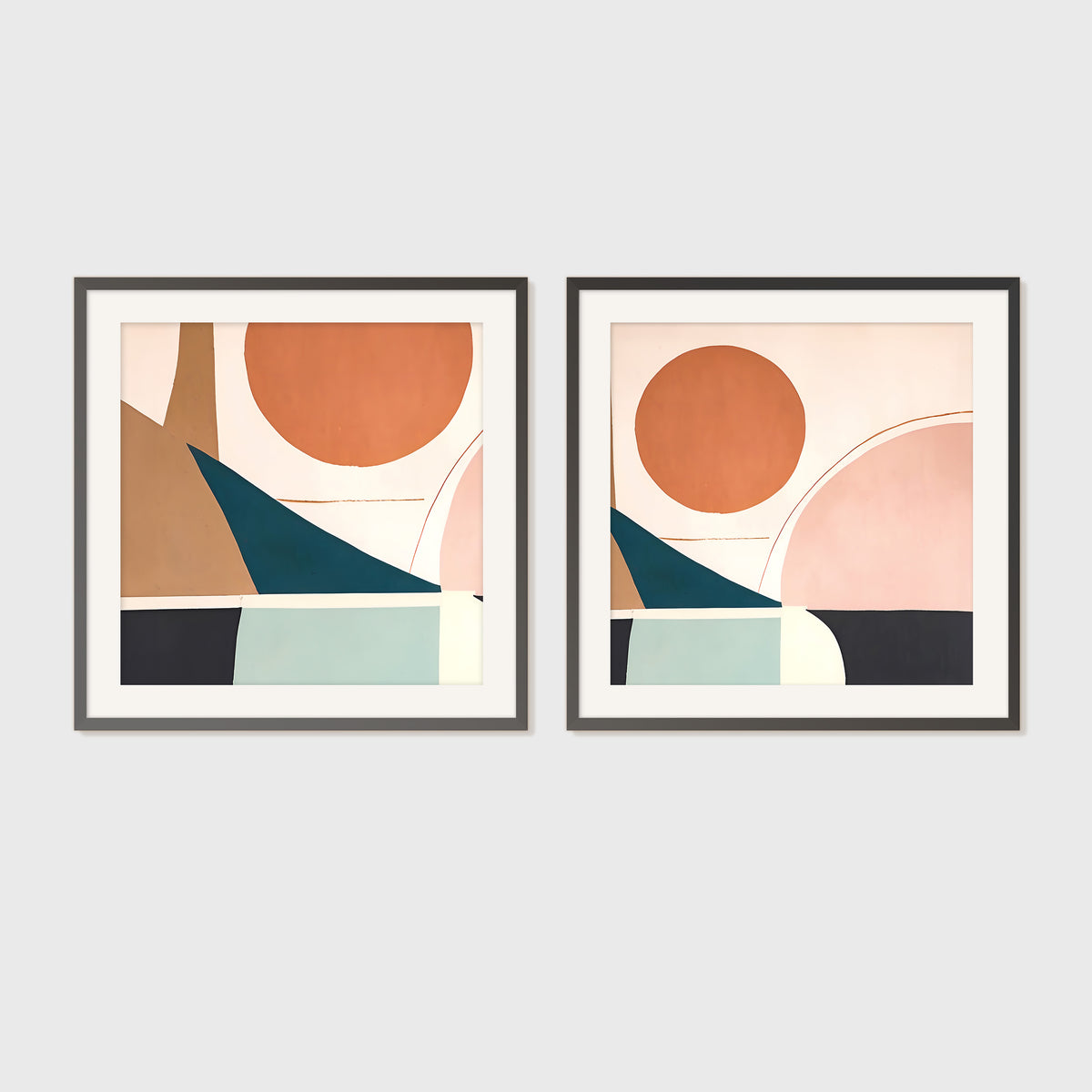 Coral Colors 2 Piece Geometric Painting - Sage and Rose Prints