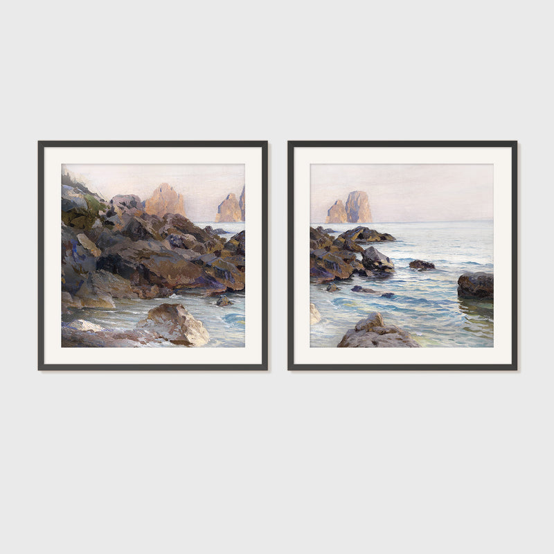 Seaside Sunrise with Coral Pink 2-Panel Set - Sage and Rose Prints