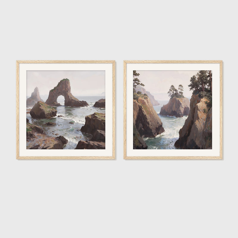 Coastal Rock Arches 2 Panel Art Set - Sage and Rose Prints