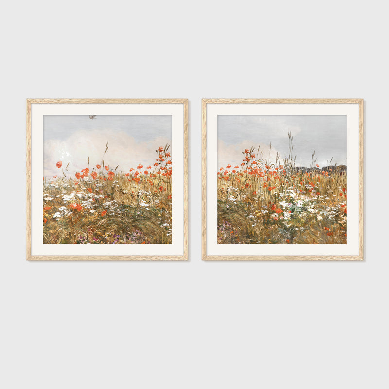 Poppies Spring Bloom Impressionist Painting 2 Piece Set - Sage and Rose Prints