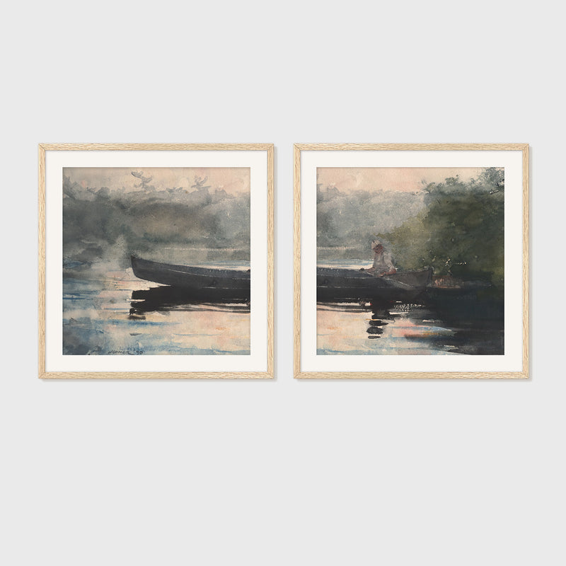 Muted Waters Fishing Art 2-Panel Set - Sage and Rose Prints