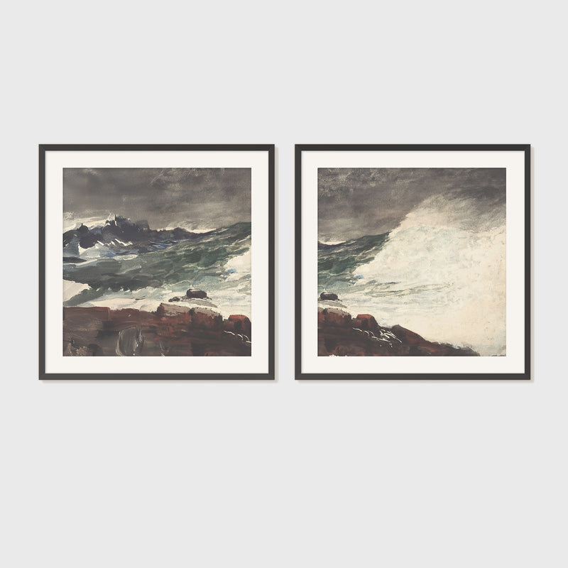 Moody Ocean in Pewter Shades 2-Panel Set - Sage and Rose Prints