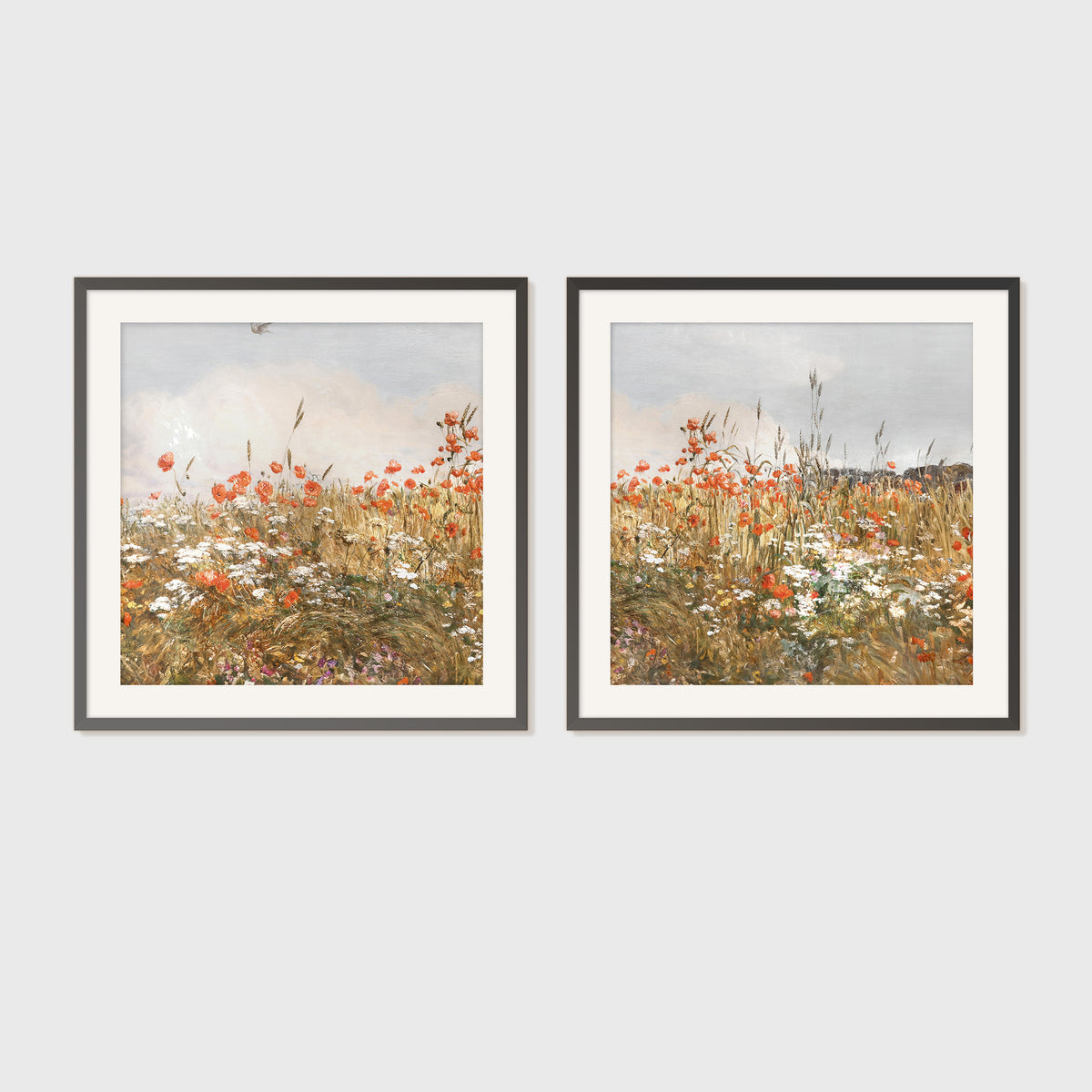 Poppies Spring Bloom Impressionist Painting 2 Piece Set - Sage and Rose Prints