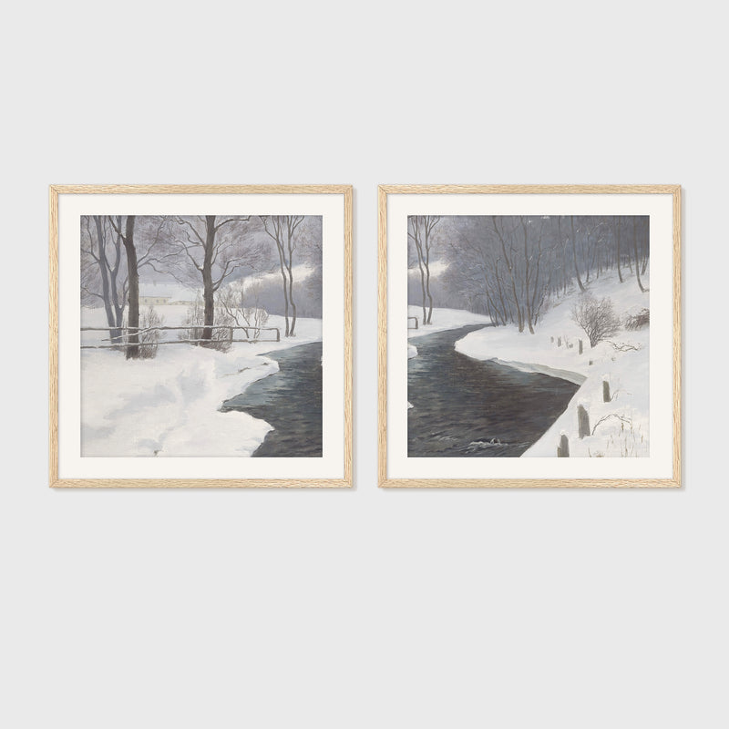 Winter Forest Landscape 2 Panel Set - Sage and Rose Prints