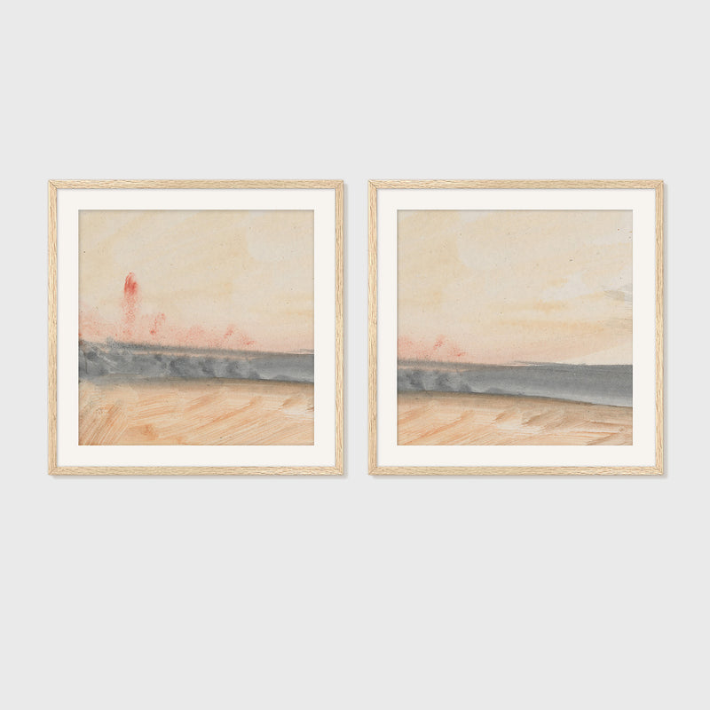 Simple Abstract Coastal Landscape 2-Panel Set - Sage and Rose Prints