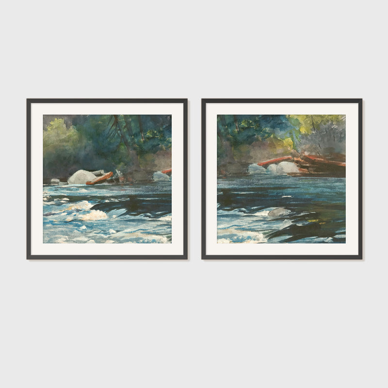 River Painting in Green Shades 2-Panel Set - Sage and Rose Prints