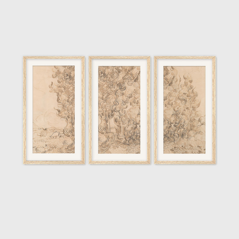 Vintage Drawing by Vincent Van Gogh Triptych - Sage and Rose Prints
