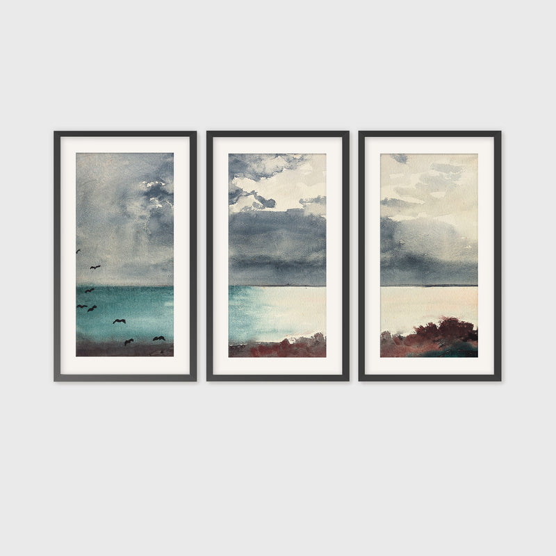 Ocean After a Storm Watercolor Triptych - Sage and Rose Prints