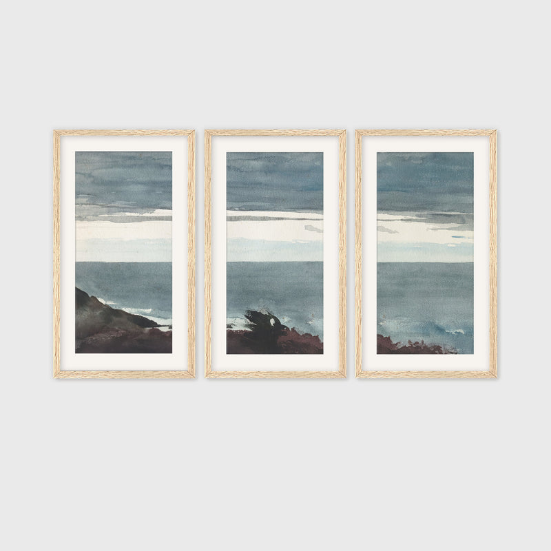 Slate Blue Seascape Painting Triptych - Sage and Rose Prints