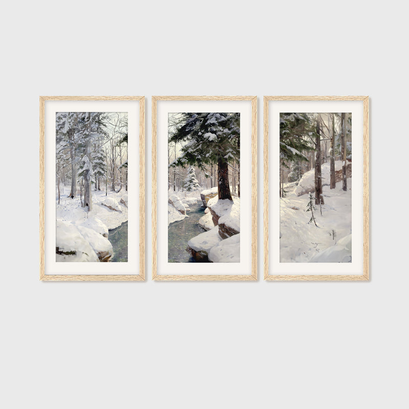 Snowy Forest Old Masters Triptych - Sage and Rose Prints