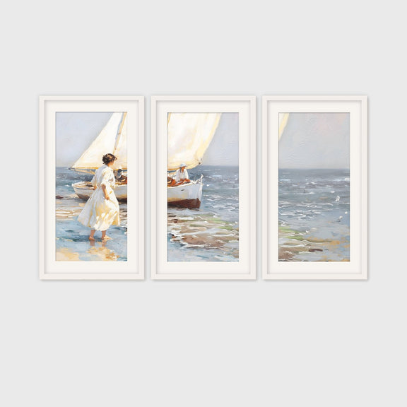 Coastal Wall Art 27-3x - Coastal Painting of sailboats in blues and purples ideal for beach cottage and AirBnB interior decor sold by Sage and Rose 