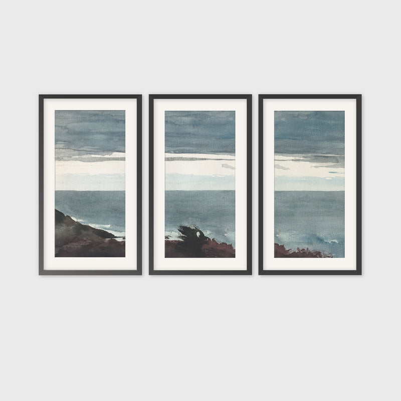 Slate Blue Seascape Painting Triptych - Sage and Rose Prints